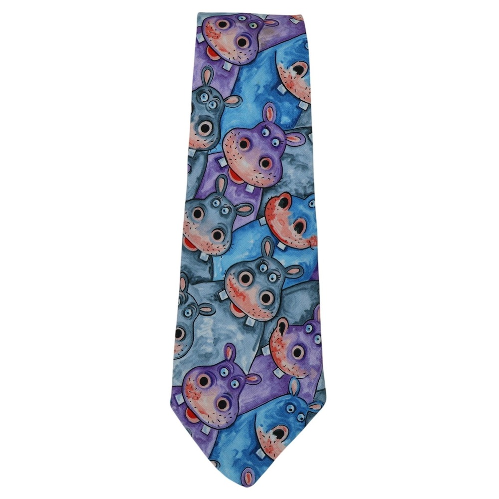 Jerry Becker Hippo Novelty Necktie Mens Blue Purple Artsy Office Teacher Novelty
